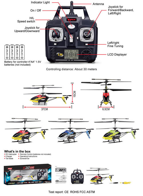 Syma S32 2.4G 3CH Helicopter With Gyro 